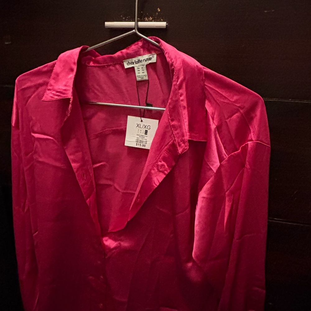 Charlotte Russe Fuchsia Satin Shirt